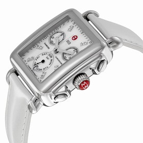 Michele Signature Deco White Mother of Pearl Dial Silver Leather Ladies Watch MWW06P000023