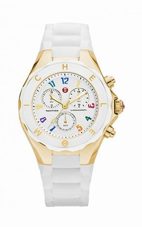 Michele Tahitian Jelly Bean White Enamel Dial Silicone Chronograph Ladies Watch MWW12F000043