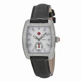 Michele Urban Mini Mother of Pearl Diamond Black Leather Ladies Watch MWW02A000503