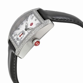 Michele Urban Mini Mother of Pearl Diamond Black Leather Ladies Watch MWW02A000503