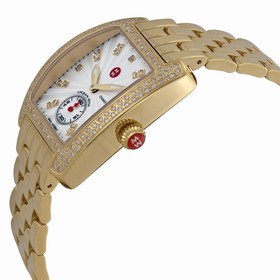 Michele Urban Mini Silver and White Guilloche Dial 18kt Gold-plated Ladies Watch MWW02A000564