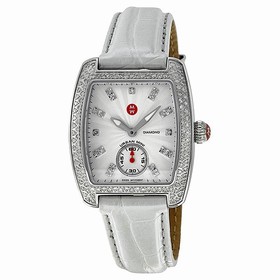 Michele Urban Mini Silver Dial White Leather Ladies Watch MWW02A000562