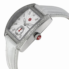 Michele Urban Mini Silver Dial White Leather Ladies Watch MWW02A000562