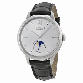 Montblanc Meisterstuck Heritage Moonstruck Silver Dial Black Leather Men's Watch 110699