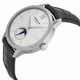 Montblanc Meisterstuck Heritage Moonstruck Silver Dial Black Leather Men's Watch 110699