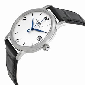 Montblanc Star Classique Automatic Silvery White Dial Black Leather Watch 111590
