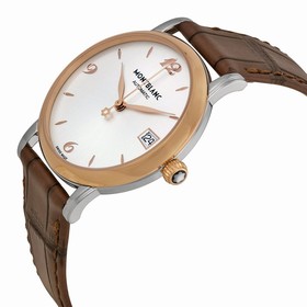 Montblanc Star Classique Automatic Silvery White Dial Brown Leather Watch 111612