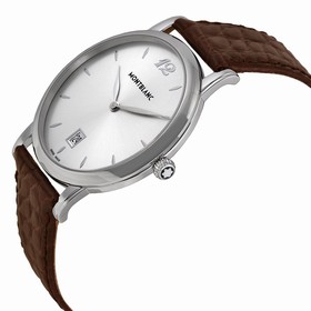 Montblanc Star Classique Date Stainless Steel Brown Leather Men's Watch 108770
