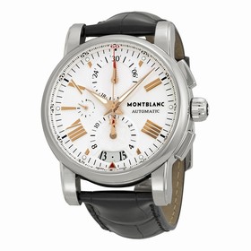 Montblanc Star Silver Dial Chronograph Black Leather Automatic Men's Watch 105856