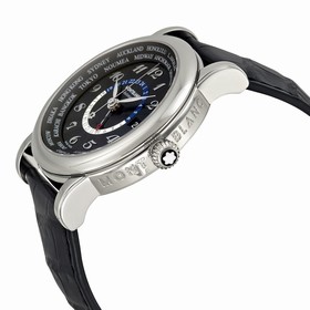 Montblanc Star World Time Black Dial Black Leather Men's Watch 109285