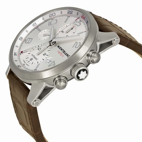 Montblanc Timewalker Silver Dial Brown Alligator Leather Chronograph Men's Watch 107065