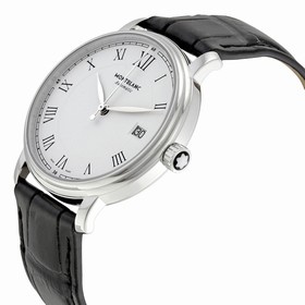 Montblanc Tradition White Dial Black Leather Automatic Men's Watch 112611