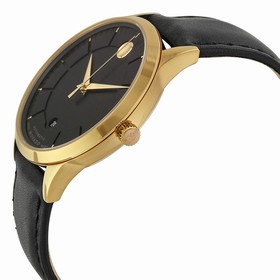 Movado 1881 Black Dial Black Leather Band Yellow Gold PVD Stainless Steel Case Automatic Men's Watch 0606875