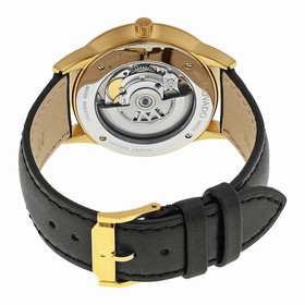 Movado 1881 Black Dial Black Leather Band Yellow Gold PVD Stainless Steel Case Automatic Men's Watch 0606875