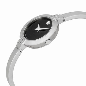Movado Bela Black Dial Stainless Steel Bangle Bracelet Ladies Watch 0606628