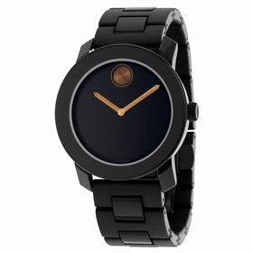 Movado Bold Black Dial Black Polyurethane and Stainless Steel Band Black Stainless Steel Case Unisex Quartz Watch 3600315