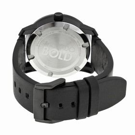 Movado Bold Black Dial Green-tone Hands Black Leather Strap Men's Quartz Watch 3600273
