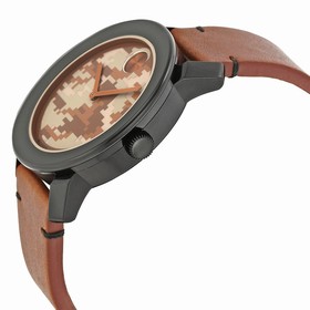Movado Bold Brown and Beige Camouflage-Print Dial Brown Leather Black Stainless Steel Case Men's Quartz Watch 3600301