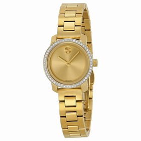 Movado Bold Champagne Dial Gold Tone Stainless Steel Diamond Bezel Ladies Watch 3600215