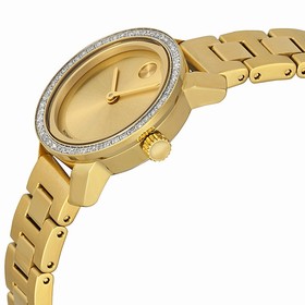 Movado Bold Champagne Dial Gold Tone Stainless Steel Diamond Bezel Ladies Watch 3600215