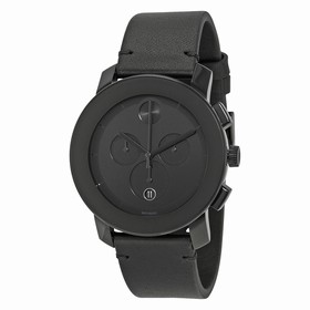 Movado Bold Chronograph Black Dial Black Leather Band Men's Quartz Watch 3600337