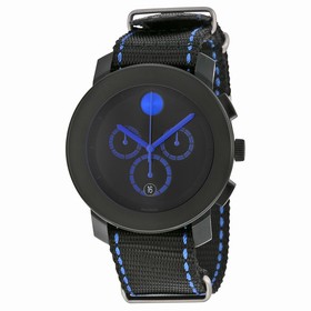 Movado Bold Black Dial Woven Nylon Band Black Stainless Steel Case Men's Quartz Watch 3600309