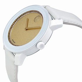 Movado Bold Gold Crystal White Leather Ladies Watch 3600220