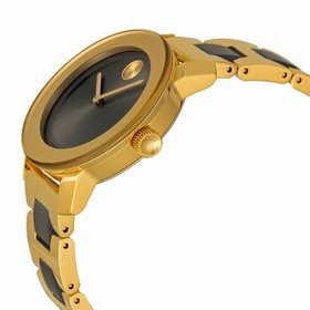 Movado Bold Grey Sunray Dial Yellow Gold and Grey Ion-Plated Stainless Steel Band Ladies Quartz Watch 3600338