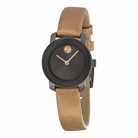 Movado Bold Gunmetal Dial Peach Leather Ladies Watch 3600341