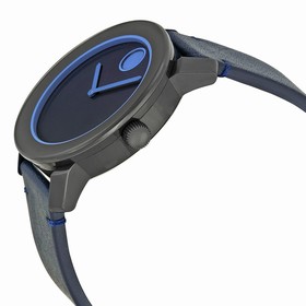 Movado Bold Navy Blue Dial Blue Leather Band Navy Blue Stainless Steel Case Men's Quartz Watch 3600317