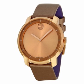 Movado Bold Rose Dial Pearlized Mocha Leather Ladies Quartz Watch 3600313