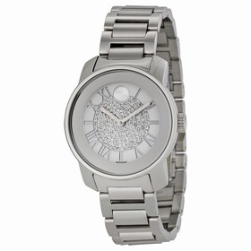 Movado Bold Silver Crystal Pave Dial Stainless Steel Ladies Watch 3600254