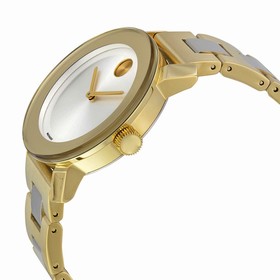 Movado Bold Silver Dial Gold IP Stainless Steel Ladies Watch 3600129