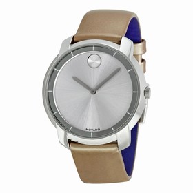 Movado Bold Silver Sunray Dial Blush Leather Ladies Quartz Watch 3600311