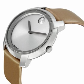 Movado Bold Silver Sunray Dial Blush Leather Ladies Quartz Watch 3600311