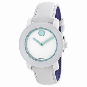 Movado Bold White Dial Swarovski Crystal White Leather Ladies Watch 3600251