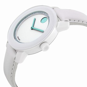 Movado Bold White Dial Swarovski Crystal White Leather Ladies Watch 3600251