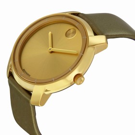 Movado Bold Yellow Gold Sunray Dial Green Leather Laides Quartz Watch 3600312