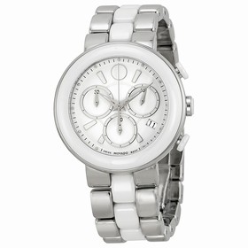 Movado Chronograph White Dial White Ceramic Ladies Watch 0606758
