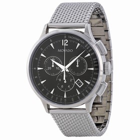 Movado Circa Chronograph Black Dial Stainless Steel Mesh Men's Watch 0606803