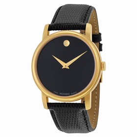 Movado Museum Black Dial Black Leather Men's Watch 2100005