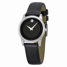 Movado Museum Black Dial Black Leather Strap Ladies Watch 0606503