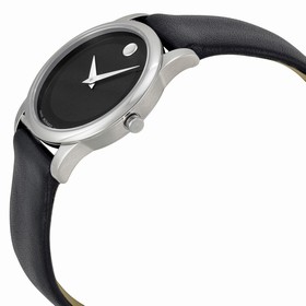Movado Museum Black Dial Black Leather Strap Ladies Watch 0606503