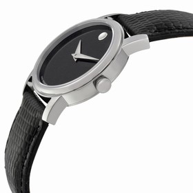 Movado Museum Black Dial Black Leather Strap Ladies Watch 2100004
