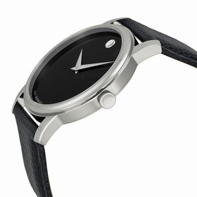 Movado Museum Black Dial Black Leather Strap Men's Watch 2100002