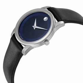 Movado Museum Blue Dial Stainless Steel Case Black Leather Strap Ladies Watch 0606611