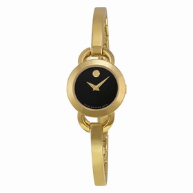 Movado Rondiro Black Dial Yellow Gold PVD Ladies Watch 0606888