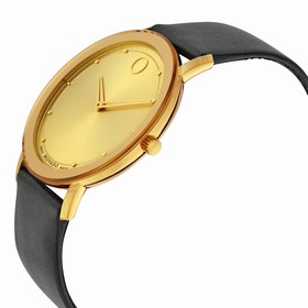 Movado Sapphire Gold Dial Black Leather Watch 0606883
