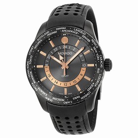 Movado Series 800 Gray Dial Black Leather Strap Men's Watch 2600118
