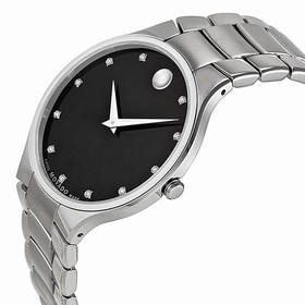 Movado Serio Diamond Black Dial Stainless Steel Men's Watch 0606490